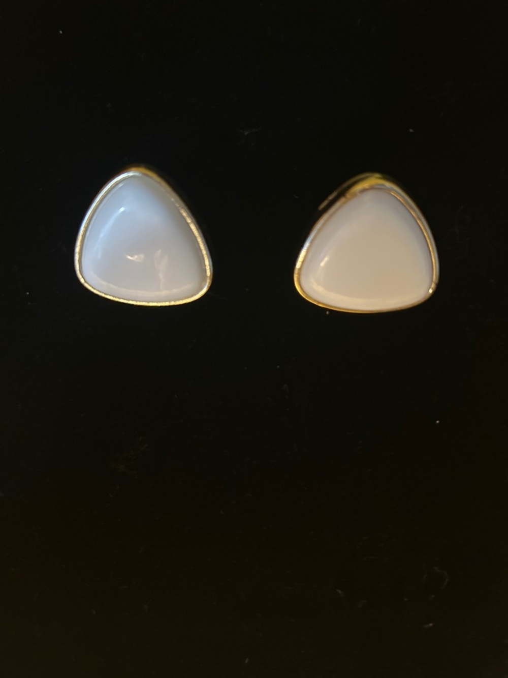 Vintage Gold-Trim White Triangle Stud Earrings - Women Jewelry
